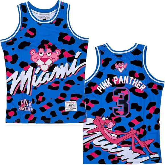 Pink Panther Leopard Miami Men's Headgear Classics Embroidered Basketball Jersey - Picture 1 of 6